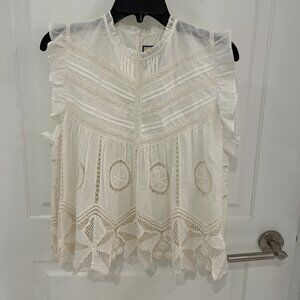 BELL by Alicia Bell Chloe Top Lace Eyelet White Swing Top Size LARGE